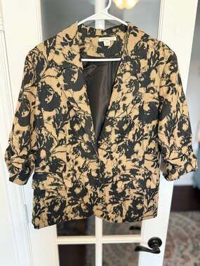 Coldwater Creek Floral Jacquard Blazer Jacket Tan Black Petite XL 18